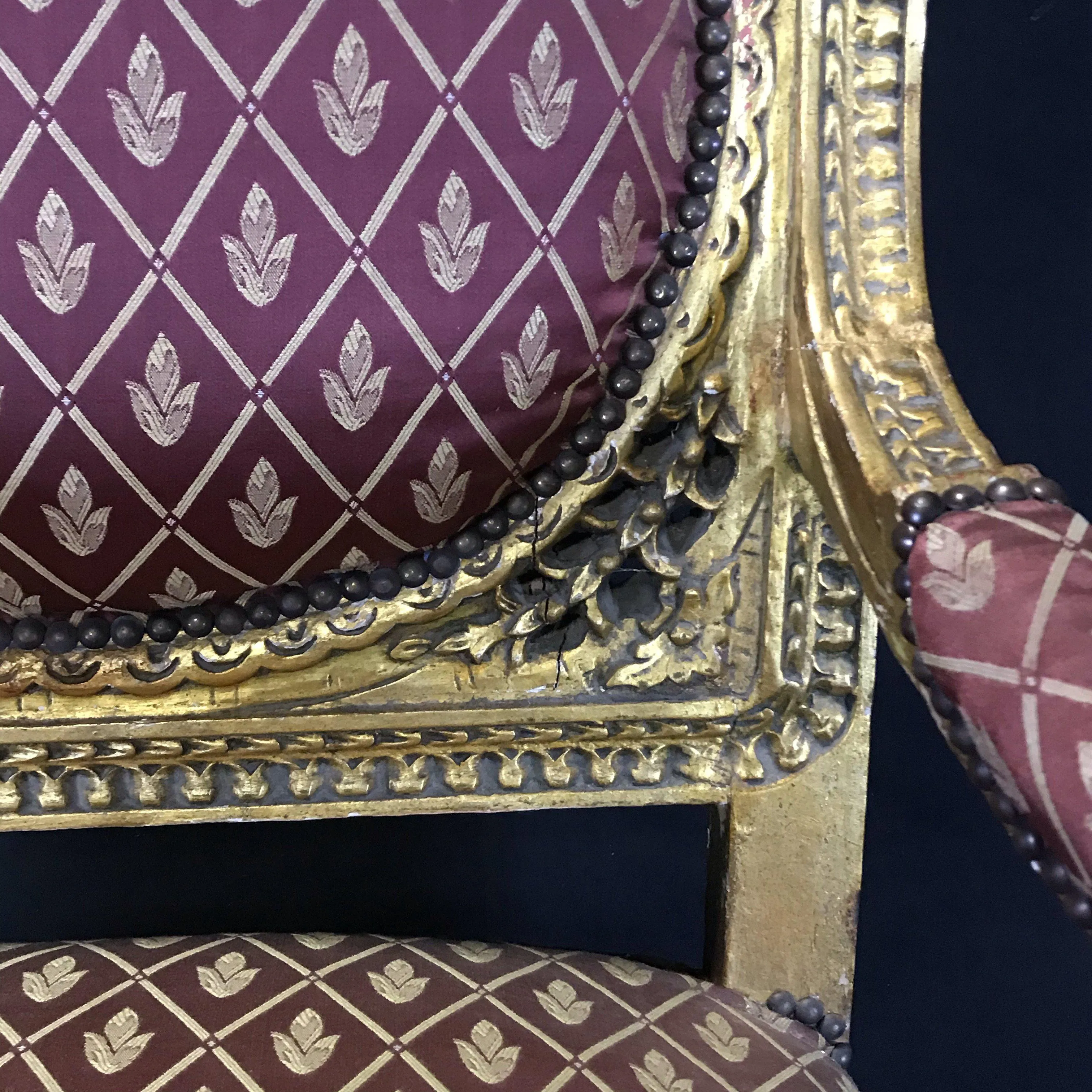 Original French Louis XV Gold Gilt Arm Chair