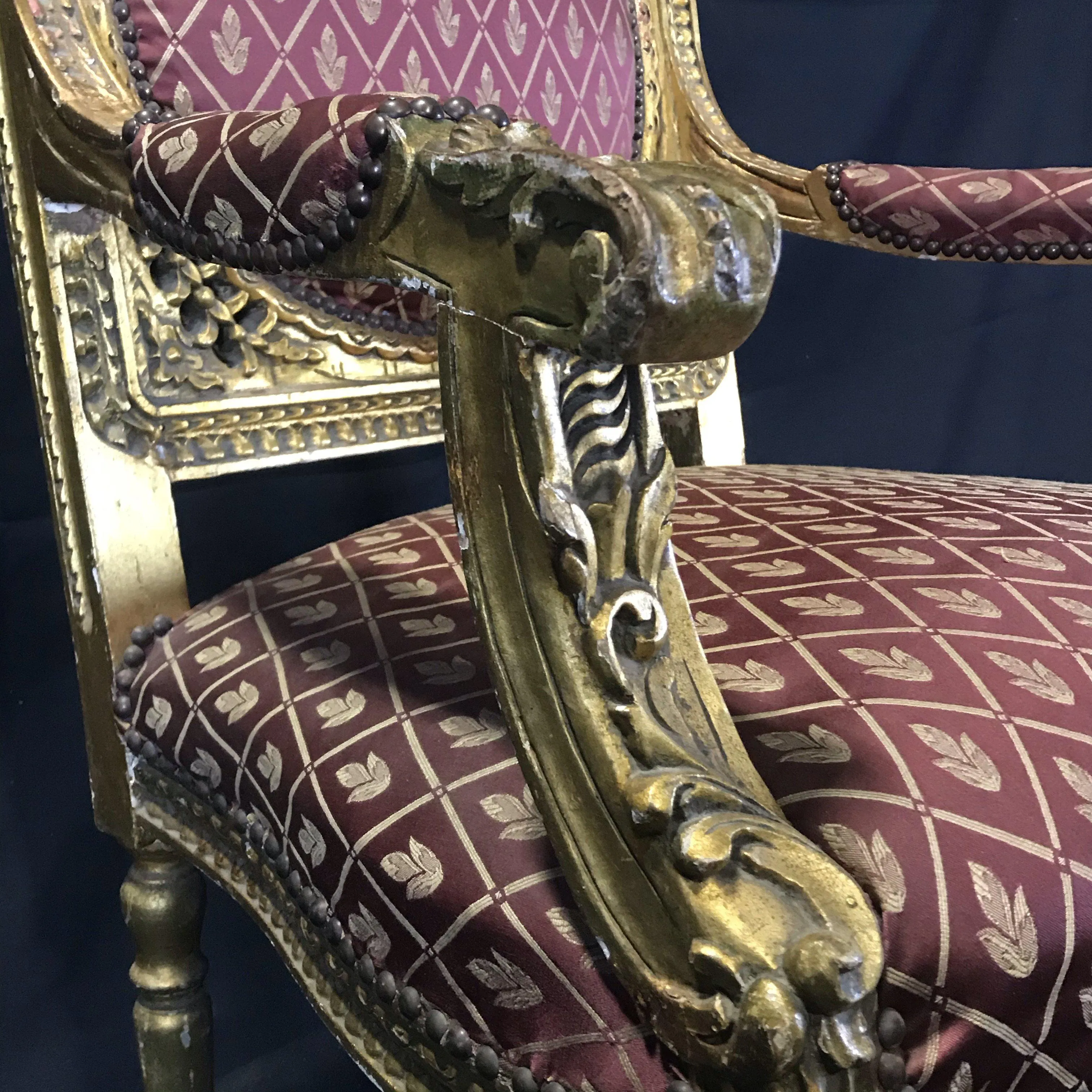 Original French Louis XV Gold Gilt Arm Chair