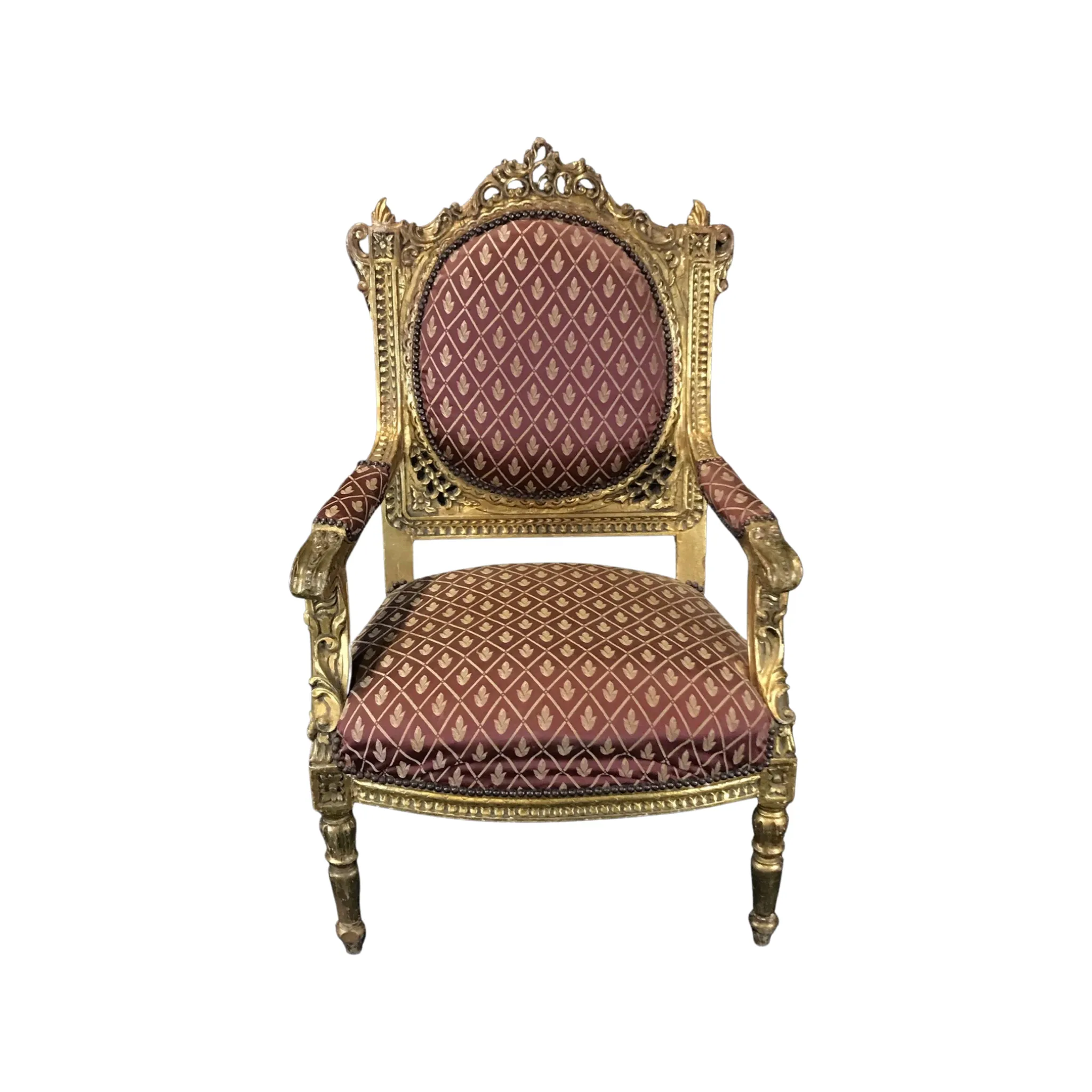 Original French Louis XV Gold Gilt Arm Chair