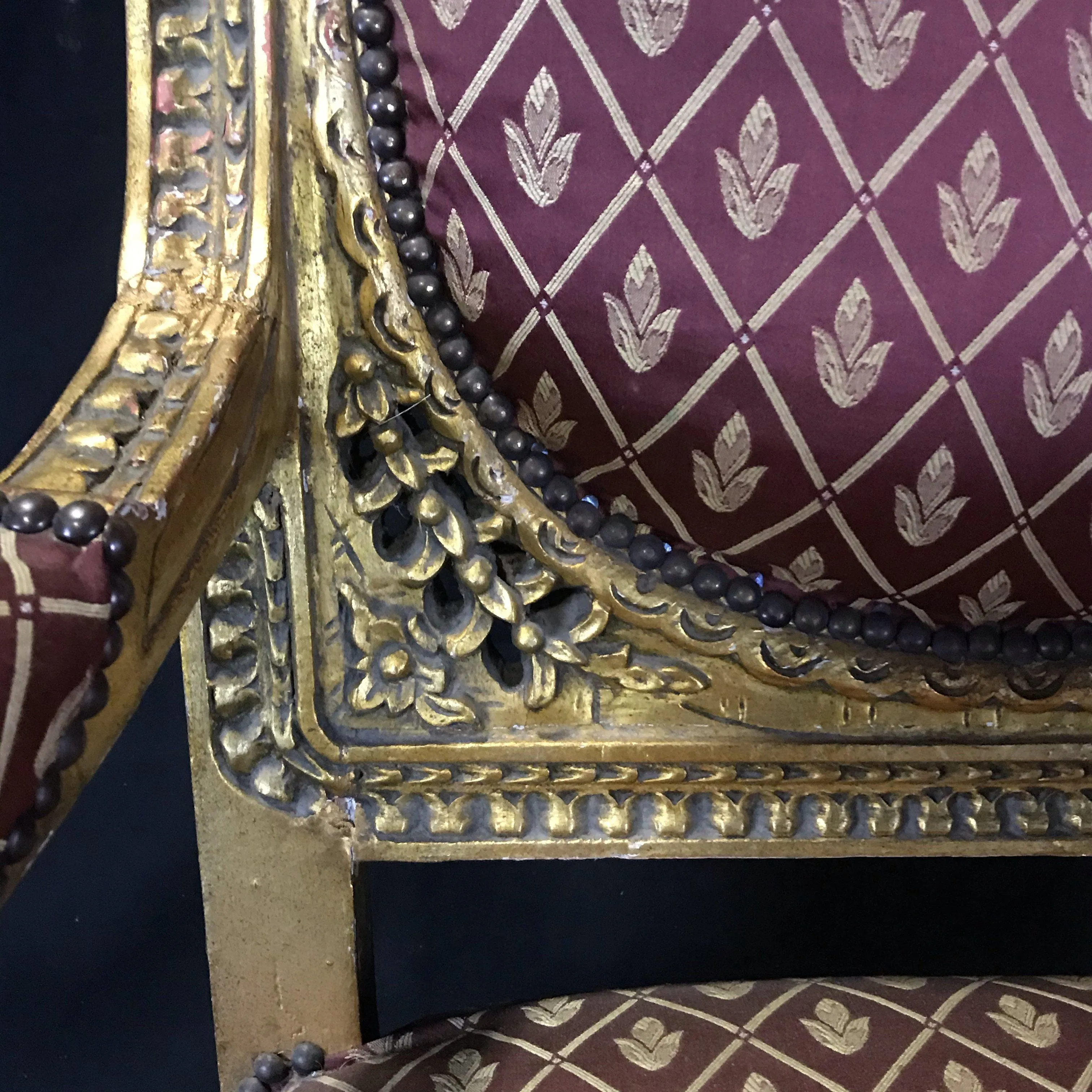 Original French Louis XV Gold Gilt Arm Chair