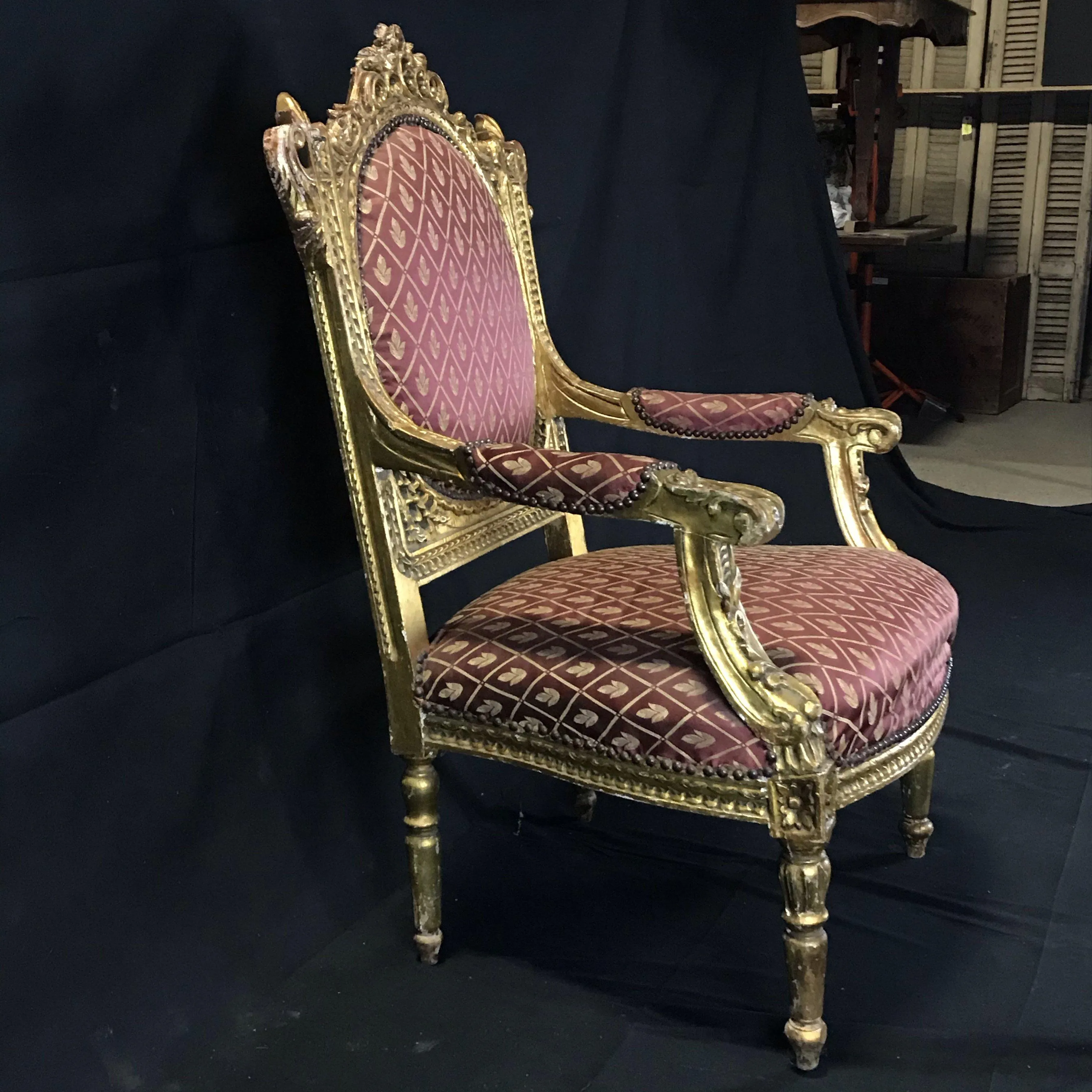 Original French Louis XV Gold Gilt Arm Chair