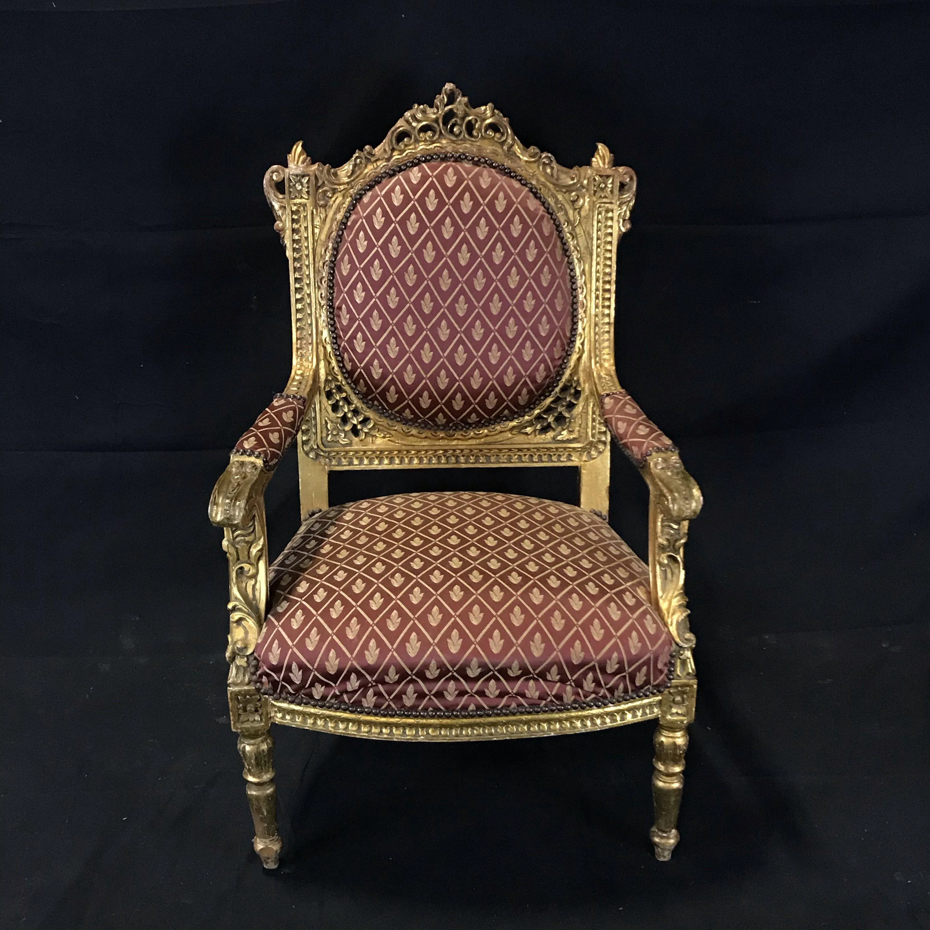 Original French Louis XV Gold Gilt Arm Chair