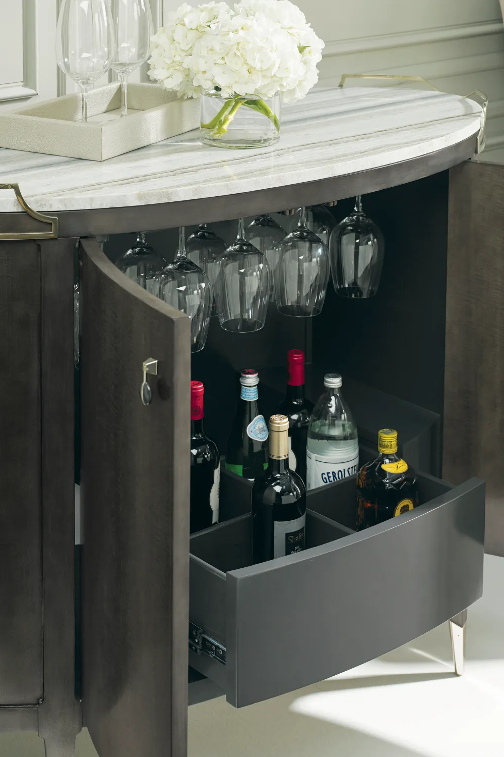 Oval Modern Bar Cabinet | Caracole Mix-ology