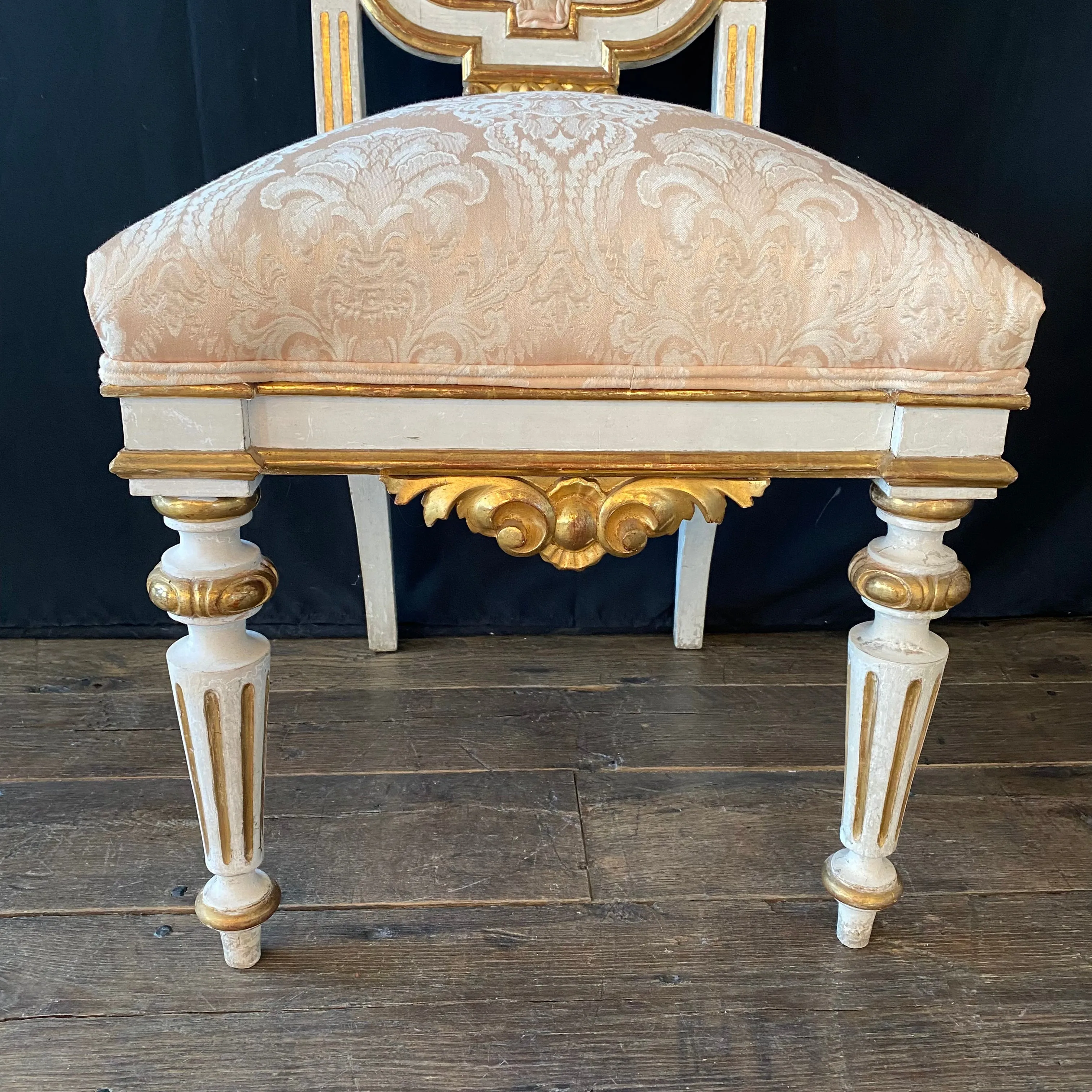 Pair Italian Chairs with Gold Gilt and Original Chalk Paint