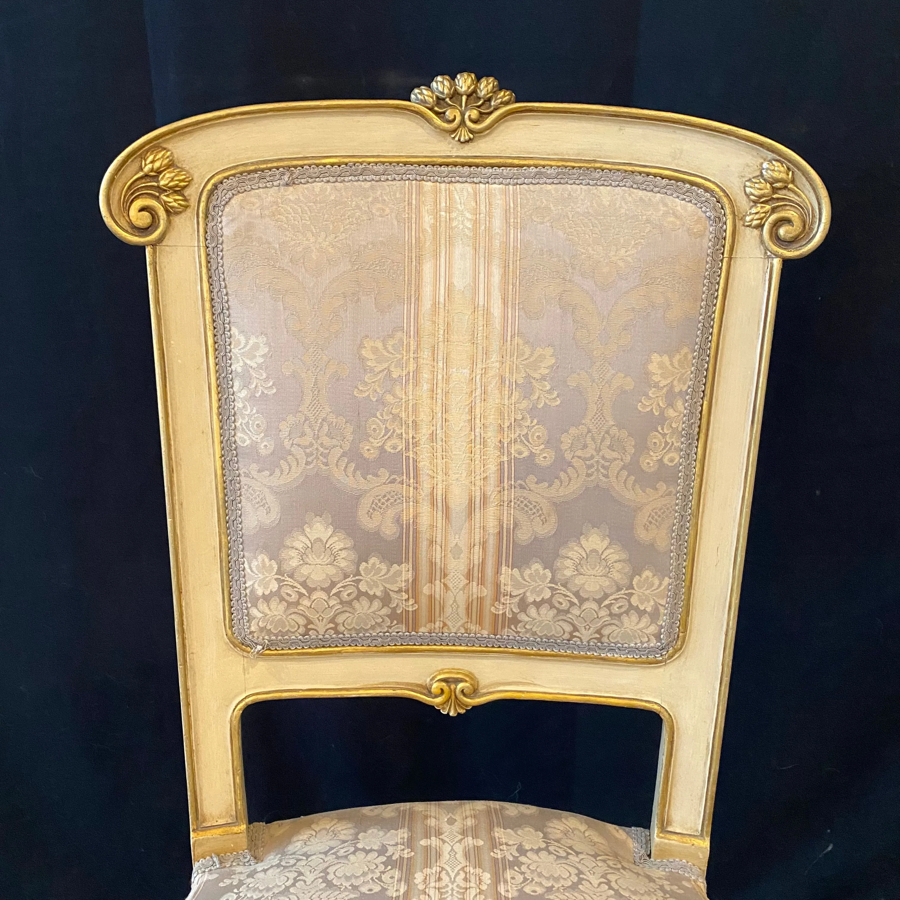 Pair of Italian Gold Gilt and Cream Painted Midcentury Art Nouveau Side, Dining or Accent Chairs