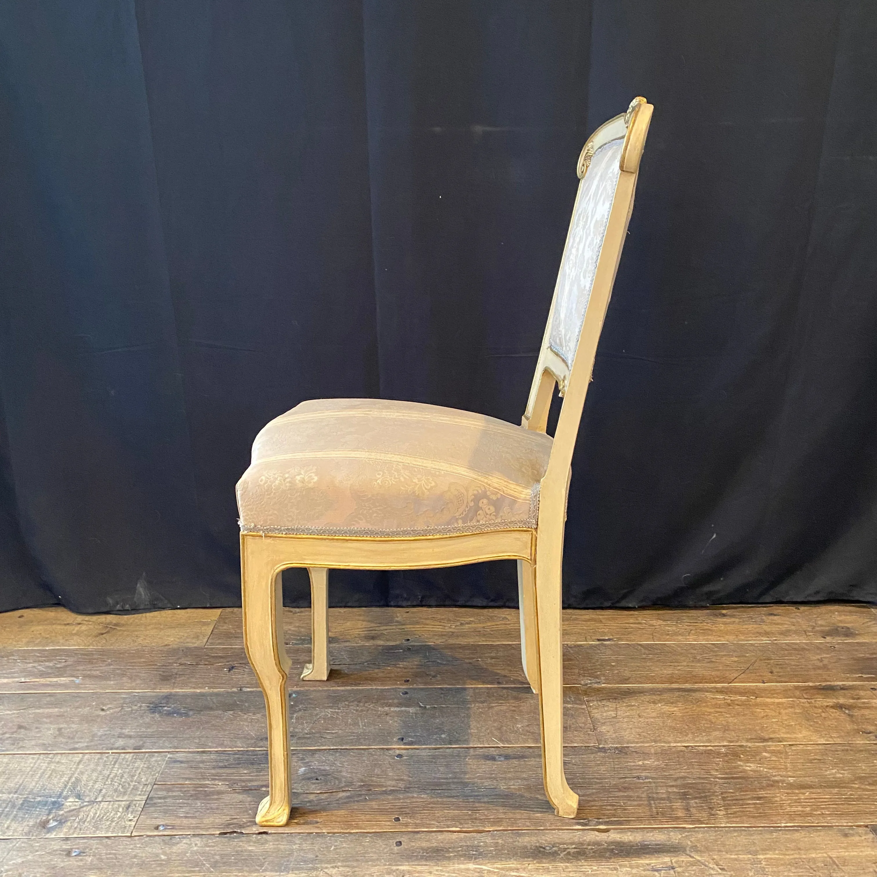 Pair of Italian Gold Gilt and Cream Painted Midcentury Art Nouveau Side, Dining or Accent Chairs