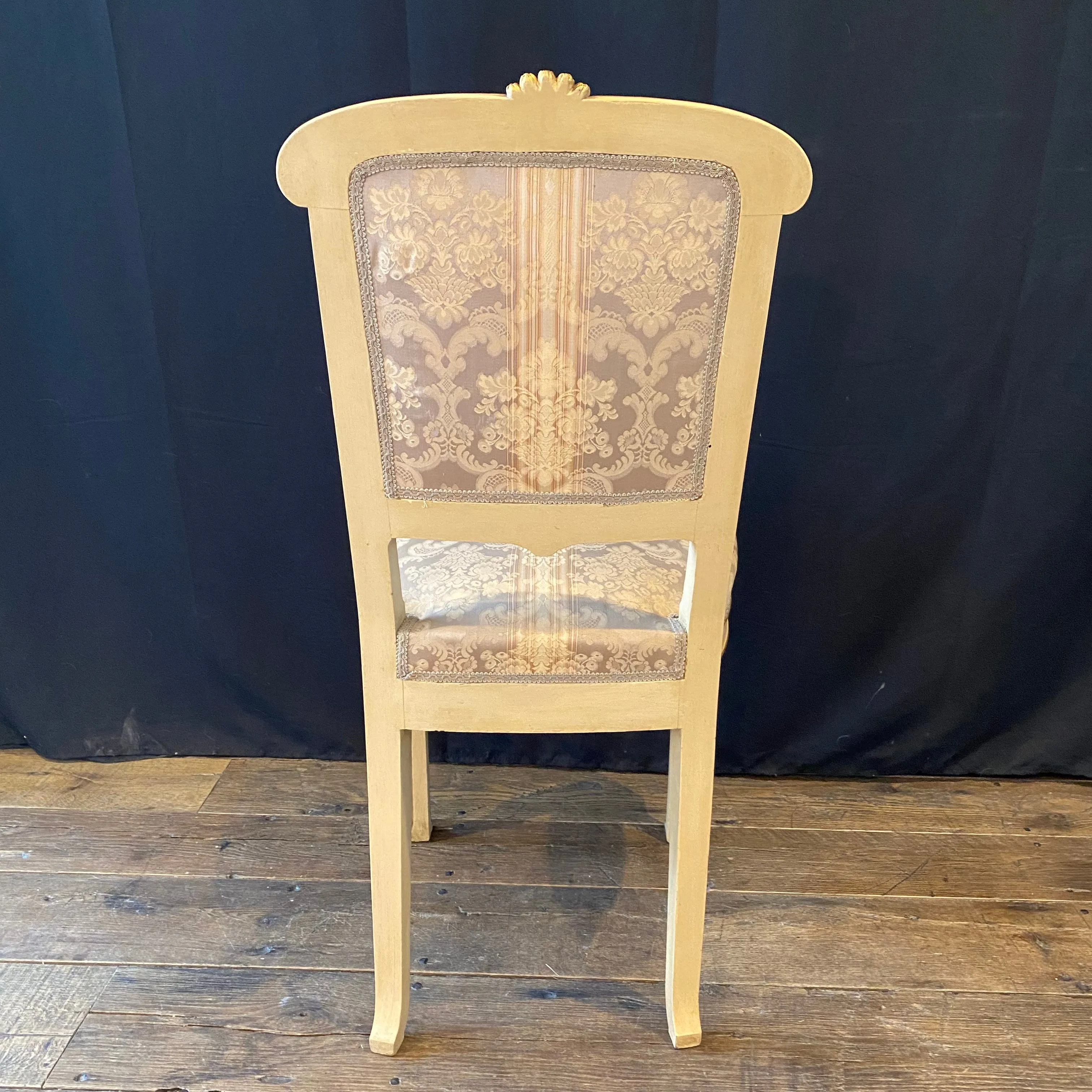 Pair of Italian Gold Gilt and Cream Painted Midcentury Art Nouveau Side, Dining or Accent Chairs