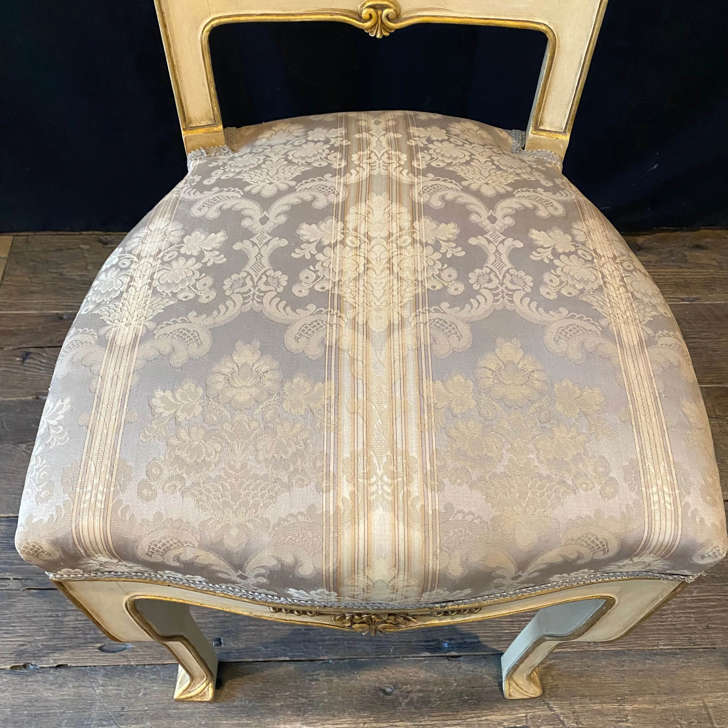 Pair of Italian Gold Gilt and Cream Painted Midcentury Art Nouveau Side, Dining or Accent Chairs