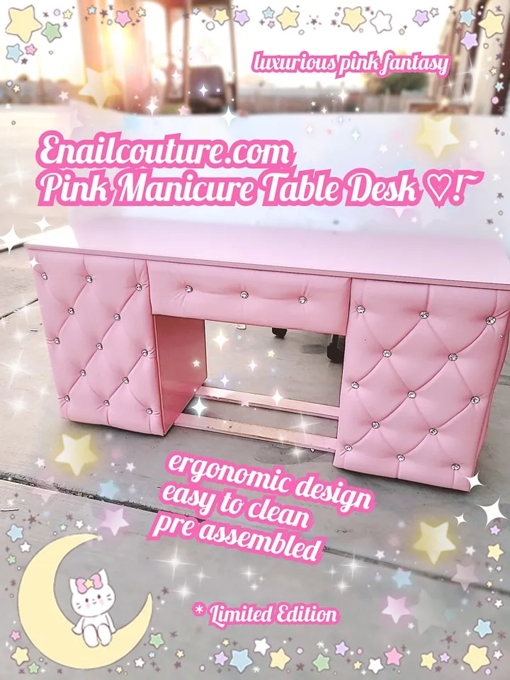 Pink Manicure Table Desk! (Manicure Table, Nail Makeup Desk with Drawers, Storage Beauty Salon Workstation Pink)