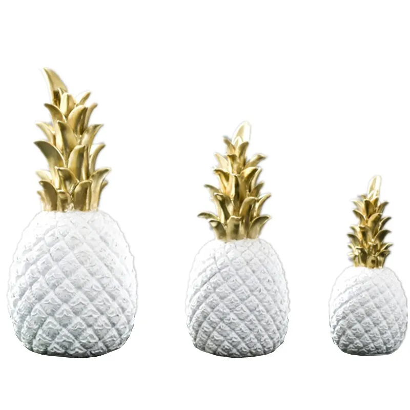 Resin Miniatures Figurines Like Pineapple In Black And White WIth Gold  Tinge For Home Decoration