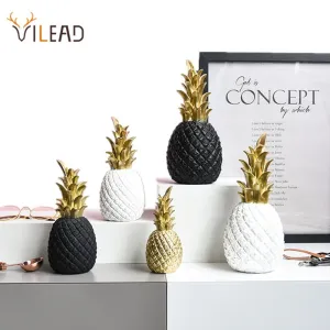 Resin Miniatures Figurines Like Pineapple In Black And White WIth Gold  Tinge For Home Decoration