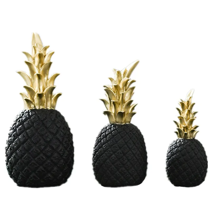 Resin Miniatures Figurines Like Pineapple In Black And White WIth Gold  Tinge For Home Decoration