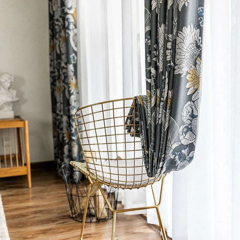 Rémy Black Botanical Floral Print Curtains