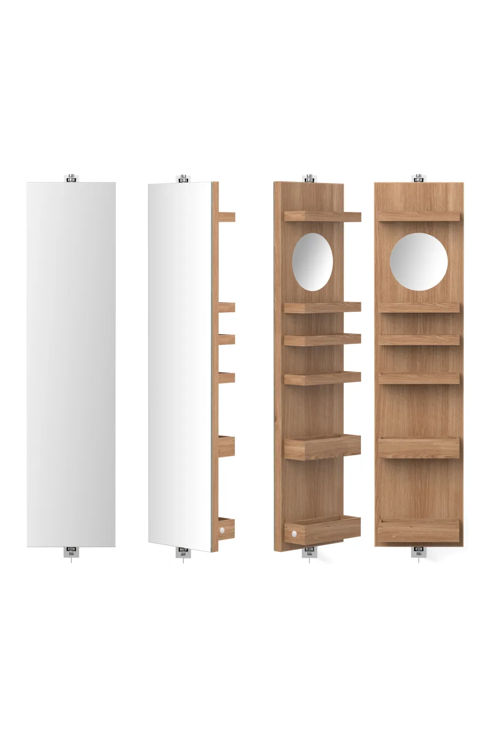 Rotating Oak Bathroom Cabinet with Mirror | Wireworks Revolve 1140 Cosmos