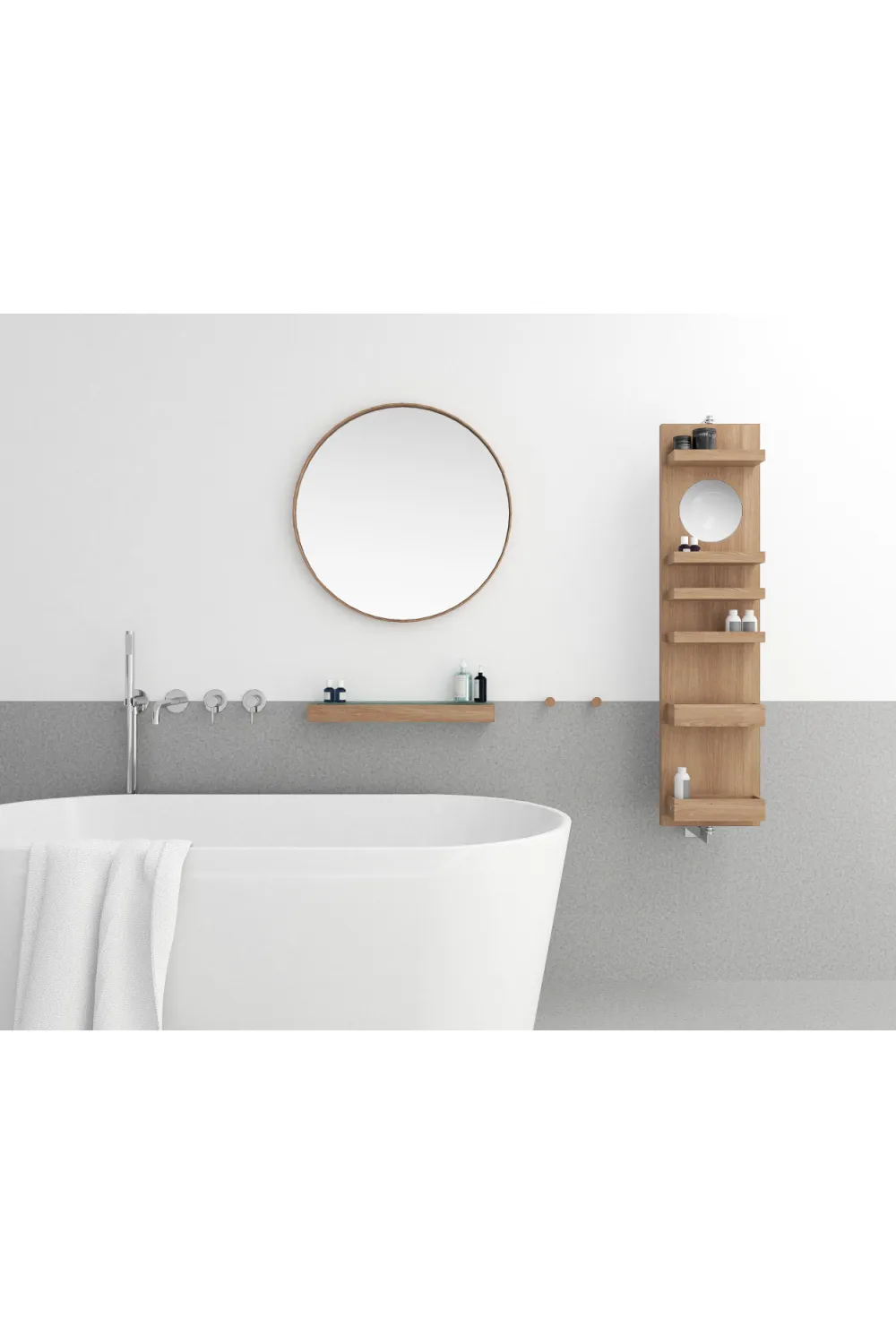 Rotating Oak Bathroom Cabinet with Mirror | Wireworks Revolve 1140 Cosmos