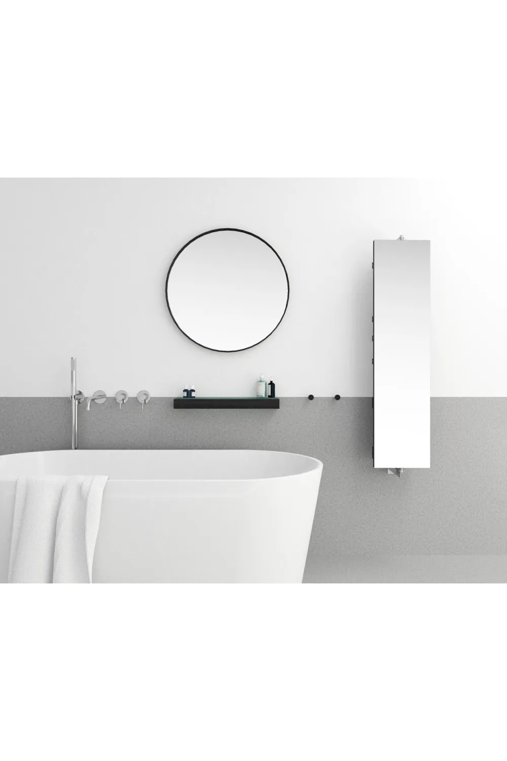 Rotating Oak Bathroom Cabinet with Mirror | Wireworks Revolve 1140 Cosmos