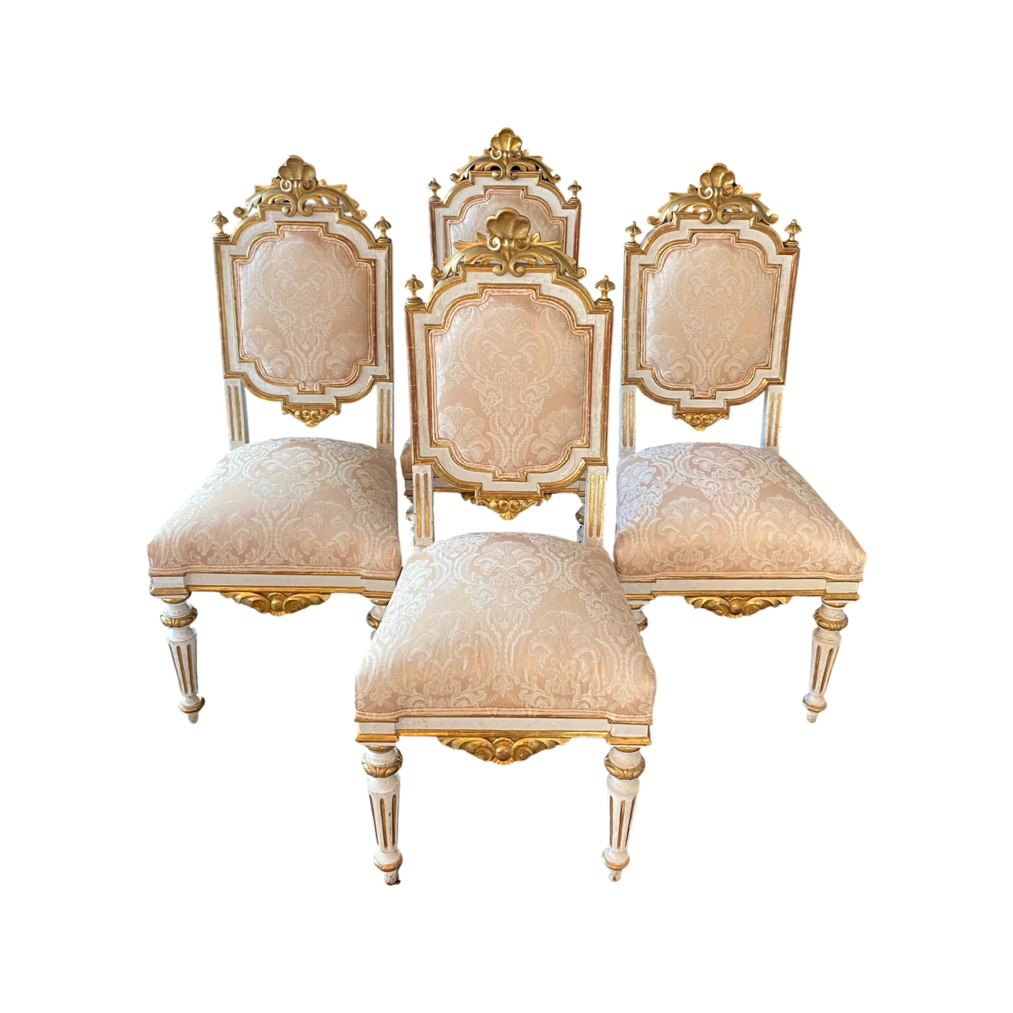 Set of Four Italian Venetian Louis XV Chairs with Original Real Gold Gilt