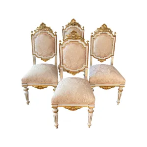 Set of Four Italian Venetian Louis XV Chairs with Original Real Gold Gilt