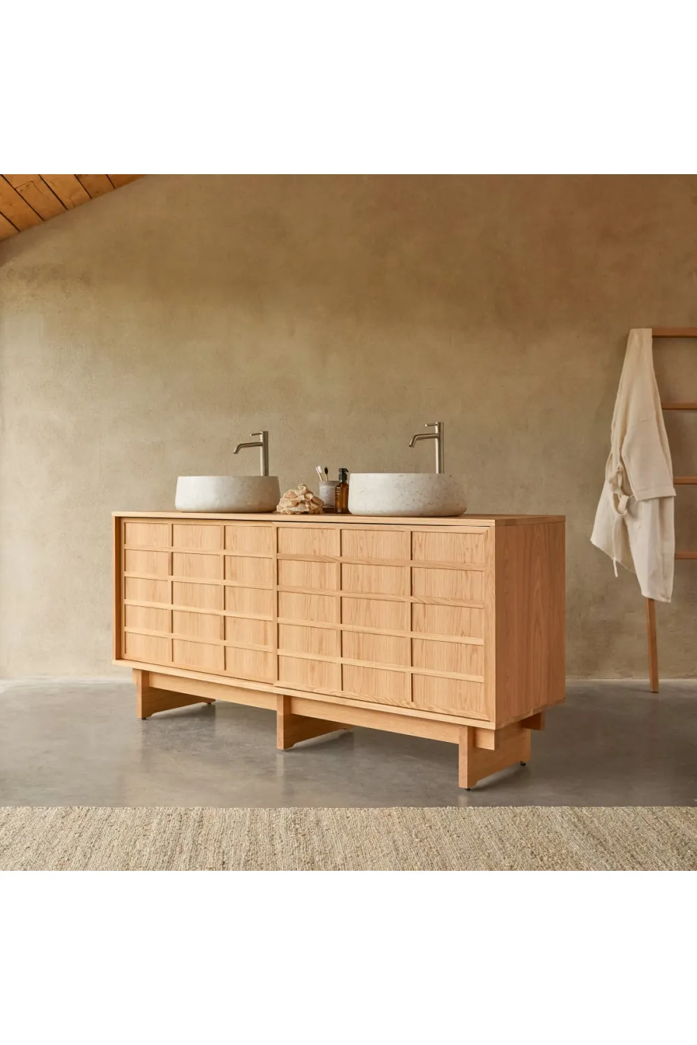 Solid Oak Japandi Bathroom Cabinet | Tikamoon Miu