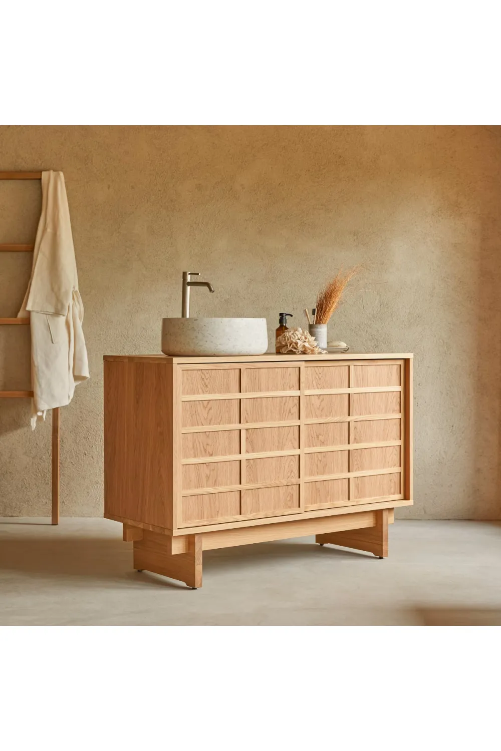 Solid Oak Japandi Bathroom Cabinet | Tikamoon Miu