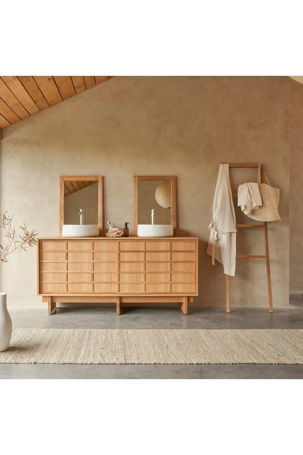 Solid Oak Japandi Bathroom Cabinet | Tikamoon Miu