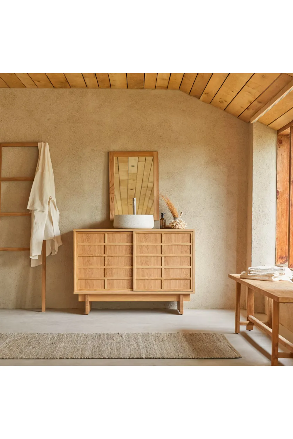 Solid Oak Japandi Bathroom Cabinet | Tikamoon Miu