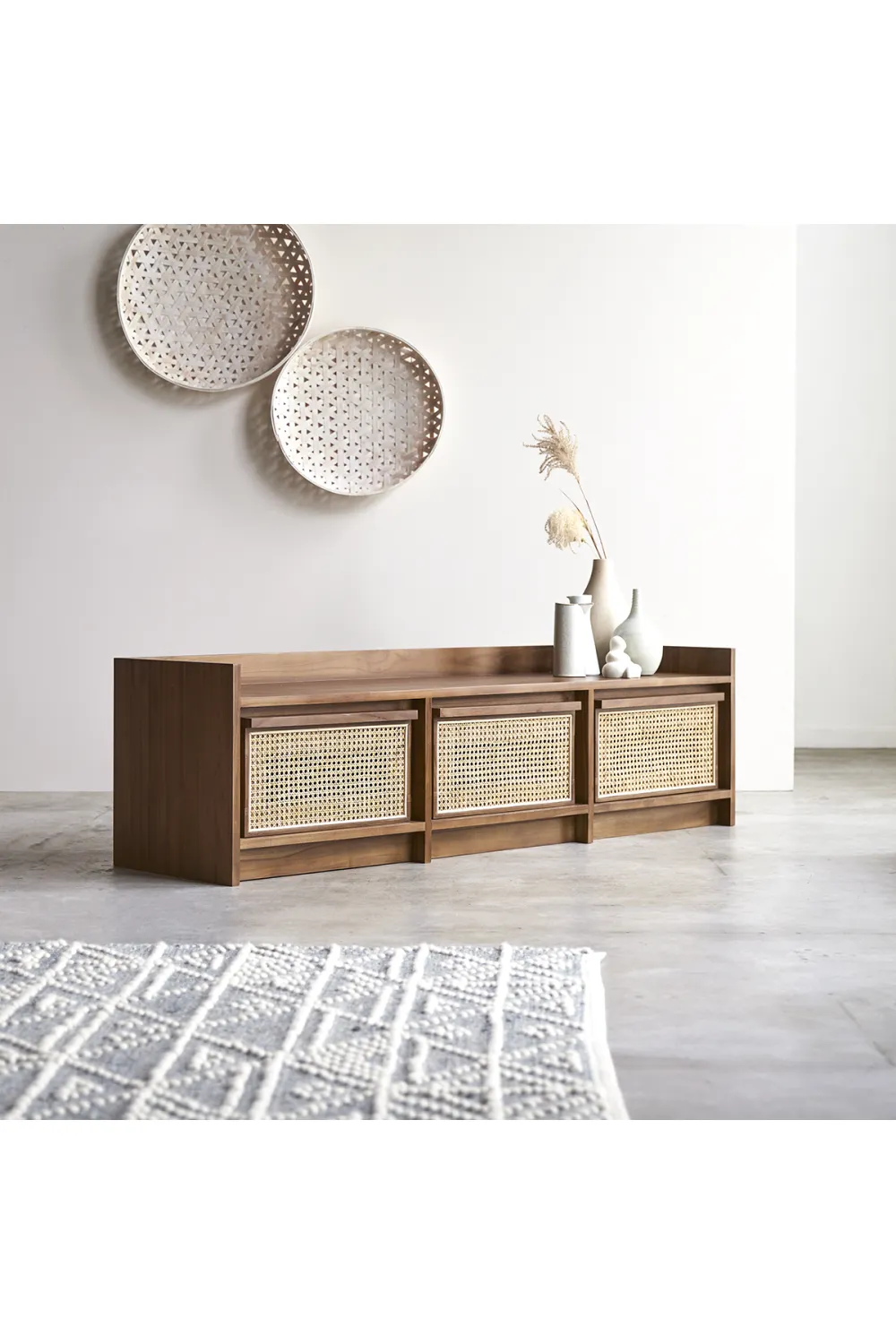 Solid Teak and Canework TV Unit | Tikamoon Roots