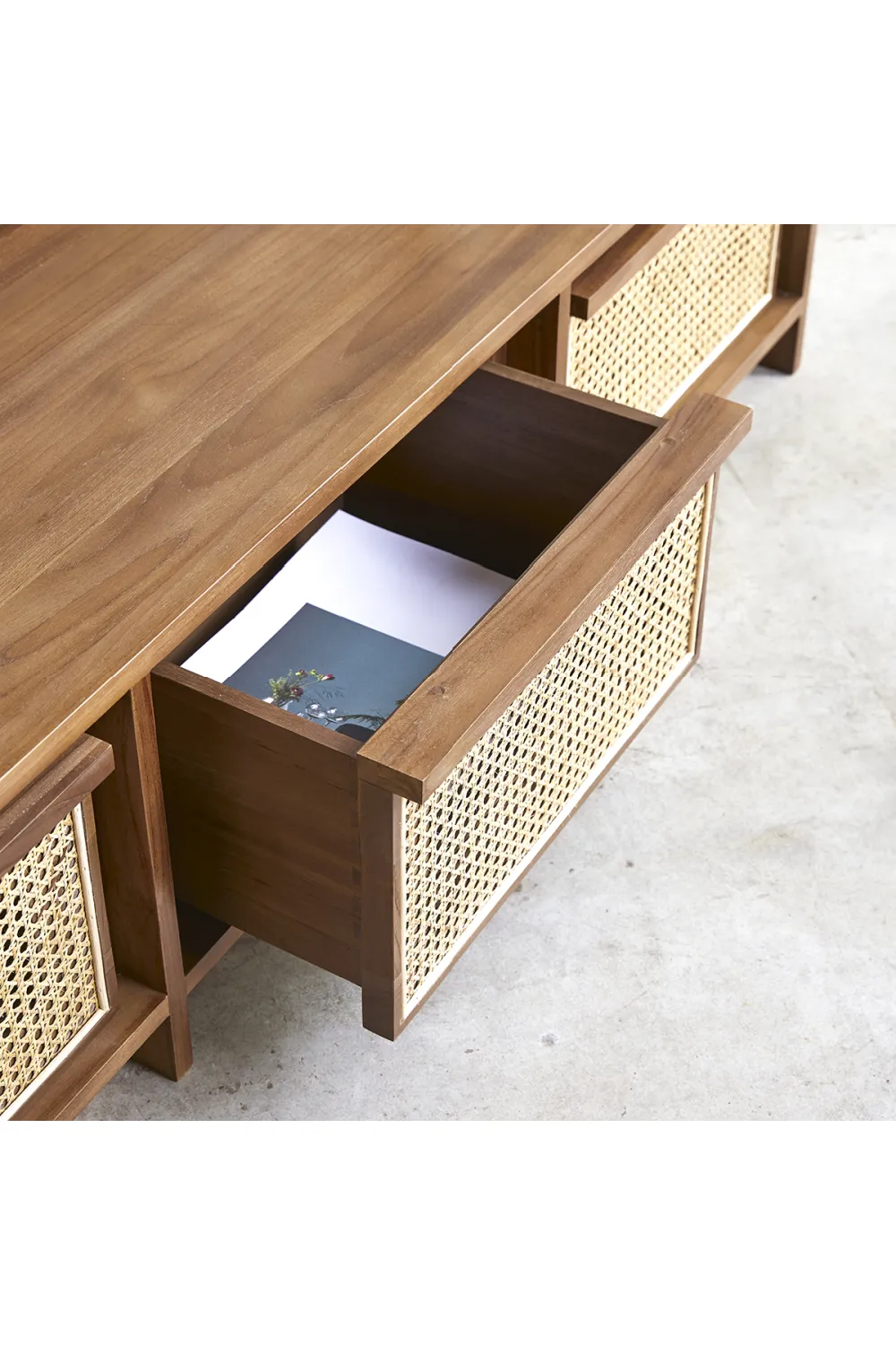 Solid Teak and Canework TV Unit | Tikamoon Roots