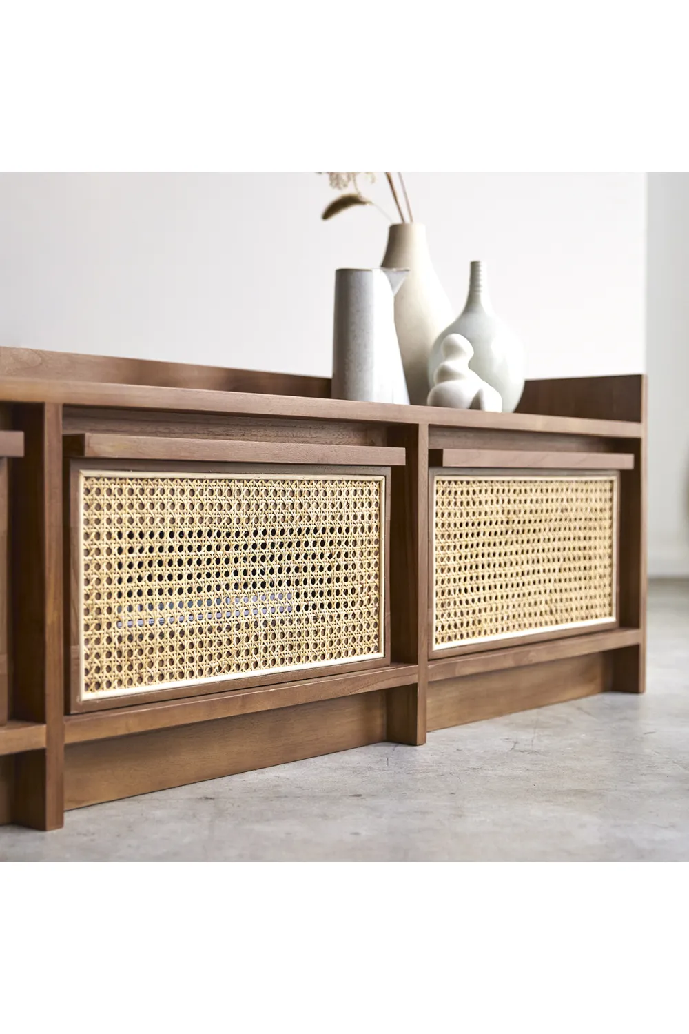 Solid Teak and Canework TV Unit | Tikamoon Roots