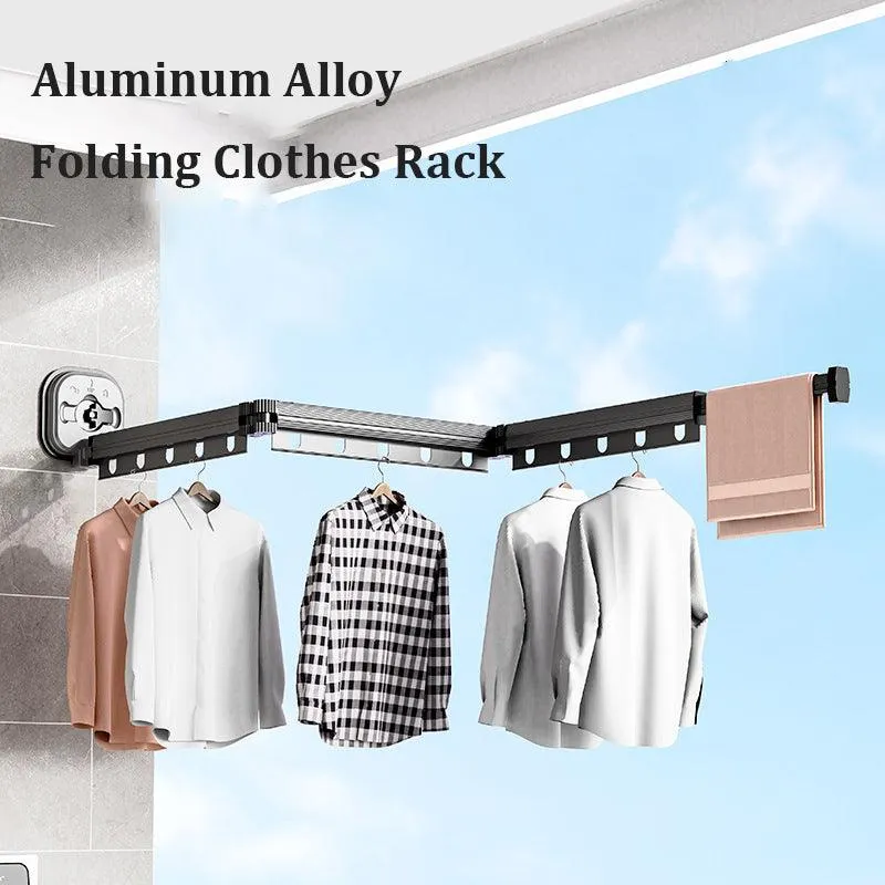 Suction Cup Folding Clothes Hanger Indoor Home Balcony Aluminum Retractable Drying Rack No Punching Folding Clothes Hanger