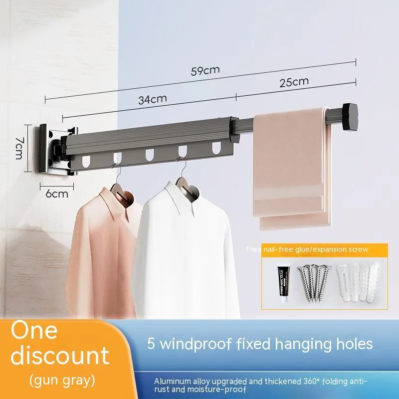 Suction Cup Folding Clothes Hanger Indoor Home Balcony Aluminum Retractable Drying Rack No Punching Folding Clothes Hanger