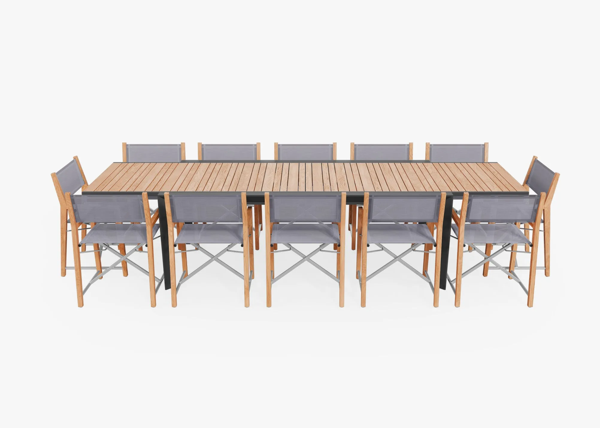 Teak   Aluminum Outdoor Expandable Dining Table   12 Teak Director's Chairs