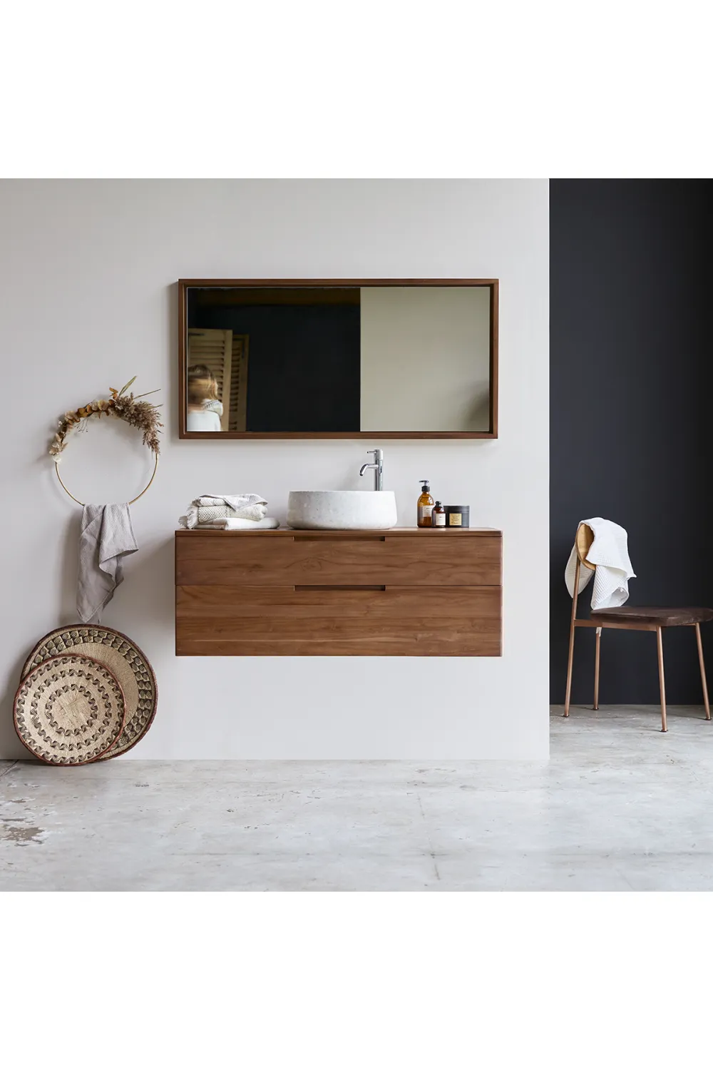 Teak Wall Mounted Vanity Unit | Tikamoon Baker