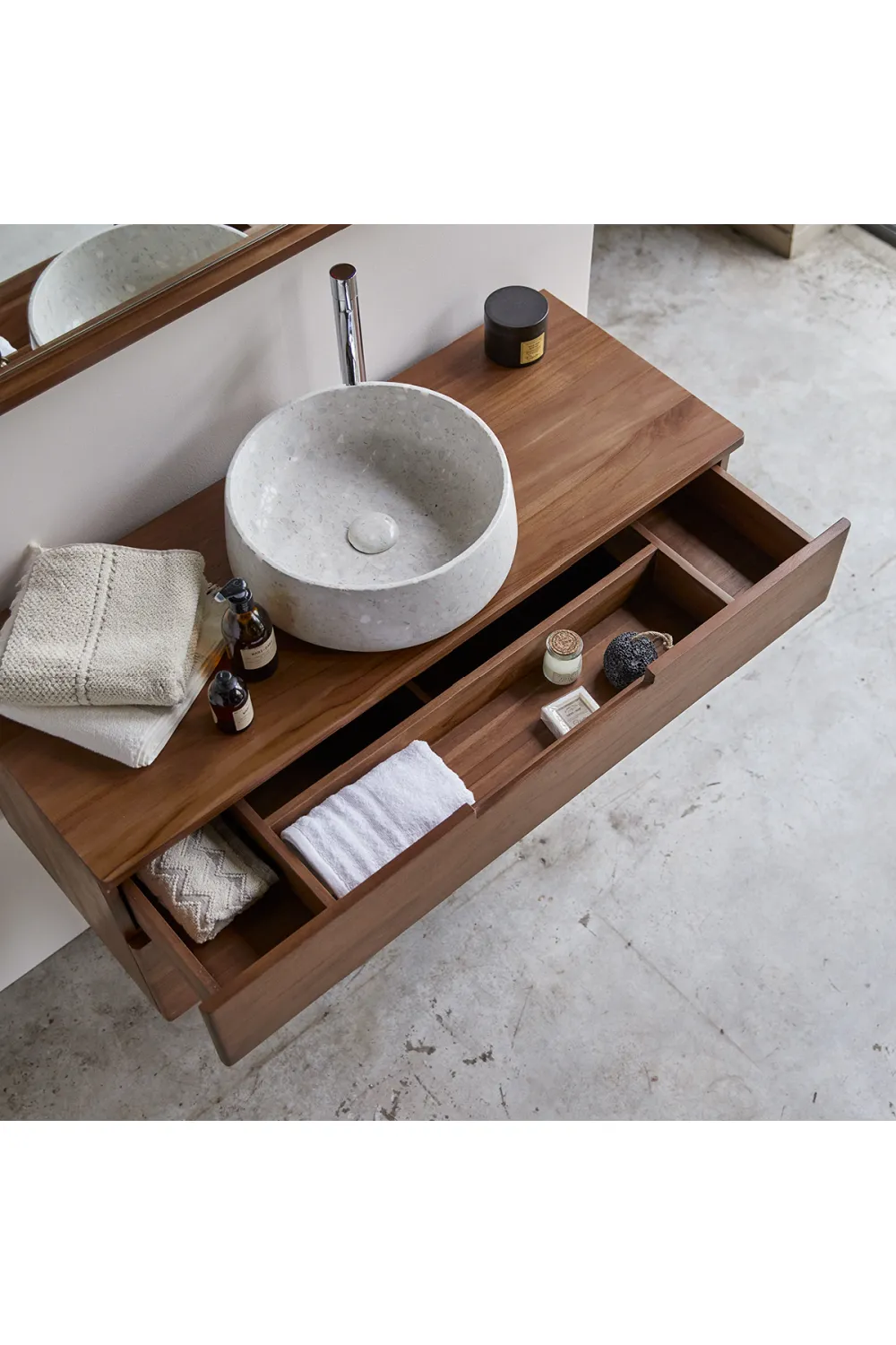 Teak Wall Mounted Vanity Unit | Tikamoon Baker