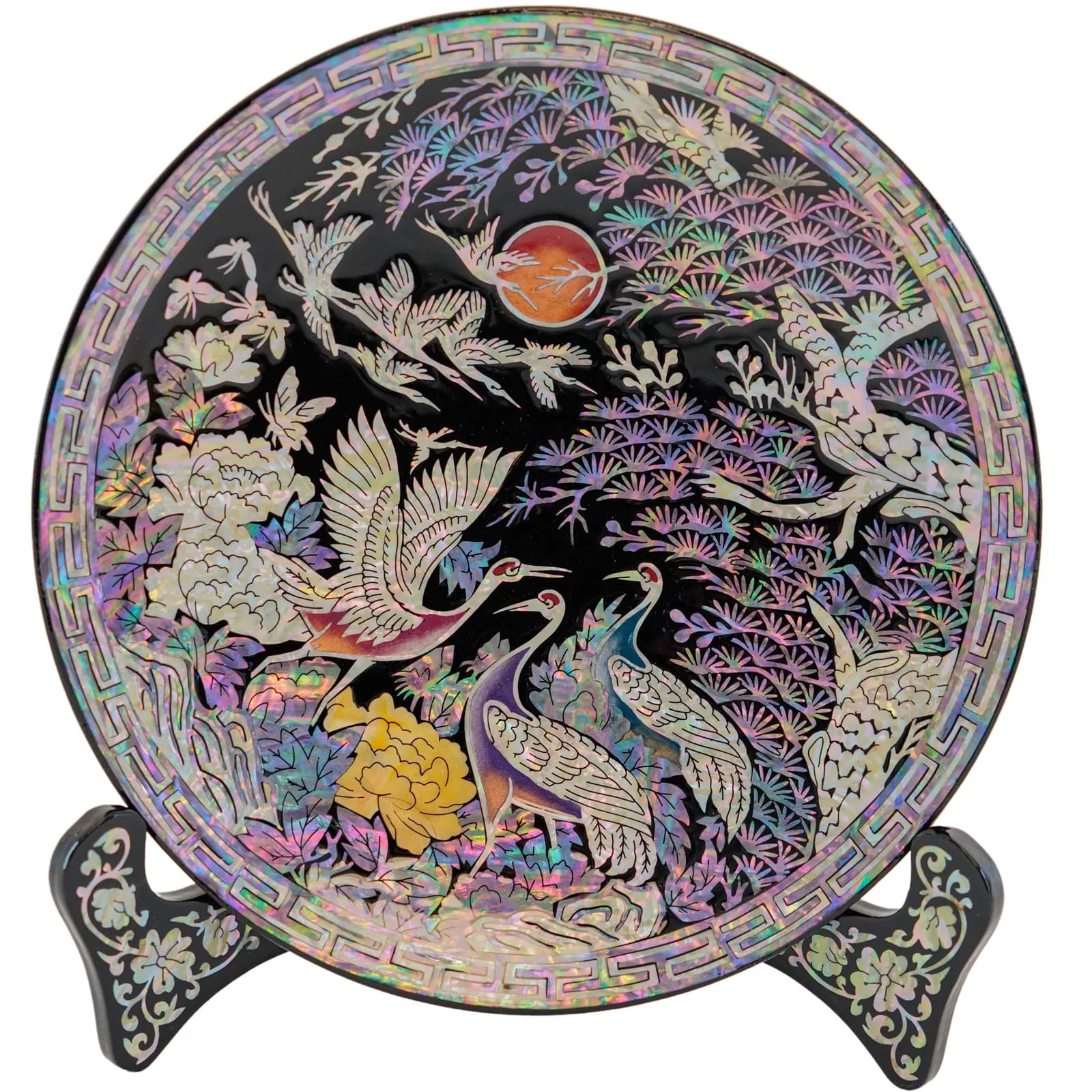 Traditional Asian Crane Collectible Plate with Stand