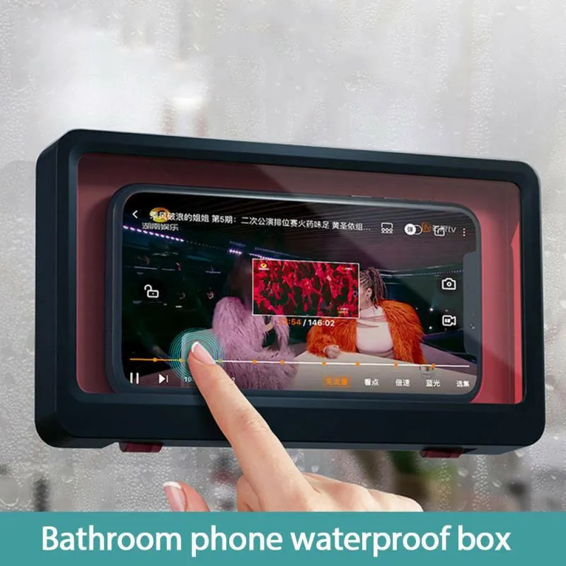 Wall Mounted Phone Box Waterproof Touch Screen Case Mobile Phone Holder Kitchen Bathroom Phone Shell Shower Sealing Storage Box