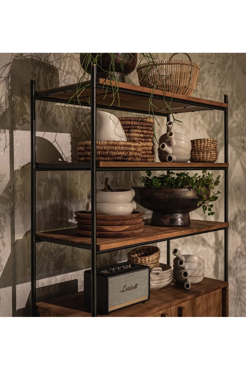 Wooden Cabinet With Open Shelves | dBodhi Outline