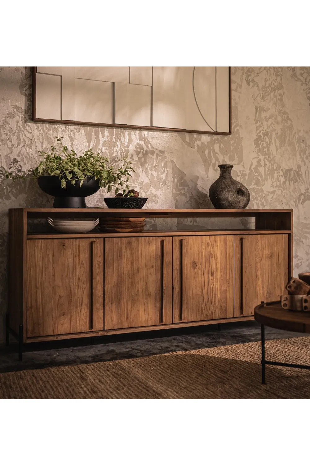 Wooden Farmhouse Sideboard With Open Rack | dBodhi Outline